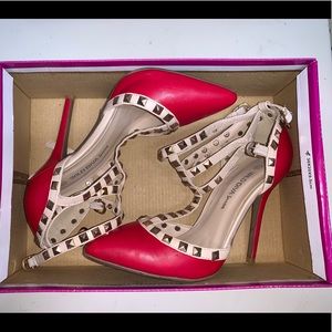 Red and Nude Stud Heels